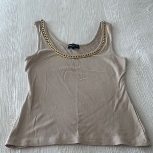 Chain-Embellished Beige Tank Top